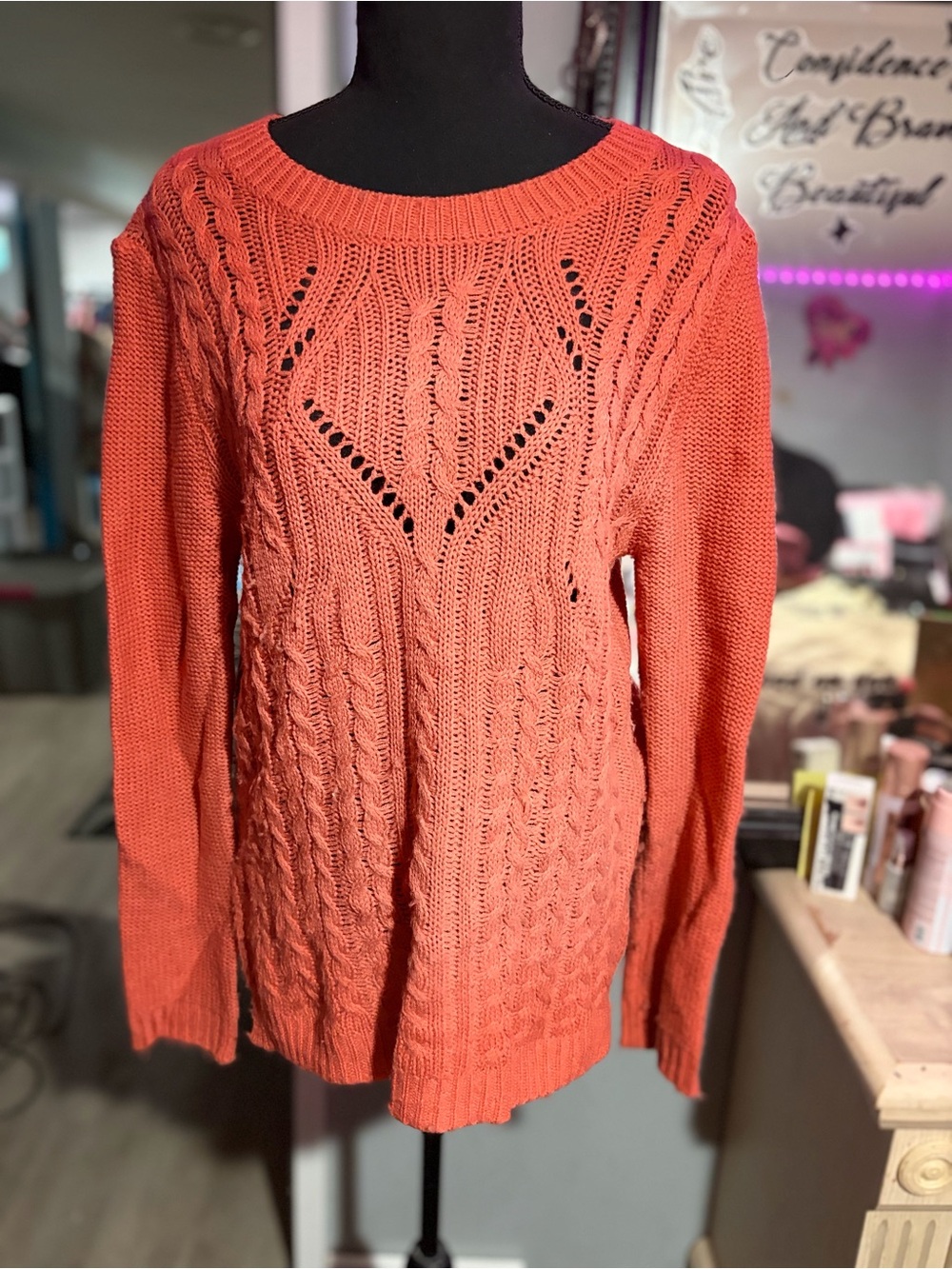NWOT Taylor & Sage Coral Cable Knit Scoop Neck Sweater- M